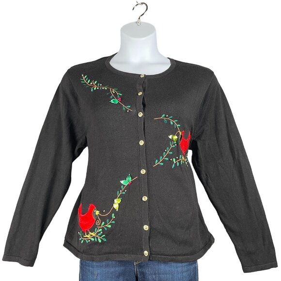 Womens Cardigan XL Embroidered Cardinal Whimsical Granniecore Grandma Modest - Picture 1 of 12